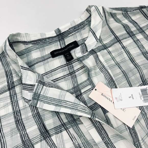 NWT Banana Republic Semi-Sheer Windowpane Pop-over Blouse - Picture 7 of 9